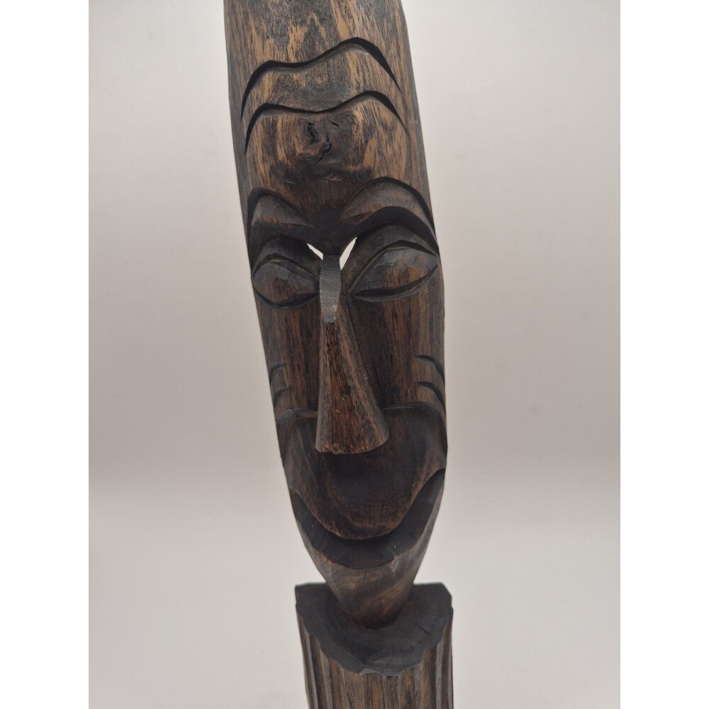 VTG Wooden Painted Tiki Mask Hand Carved Mexico Folk Art 16"H 3"W Decor